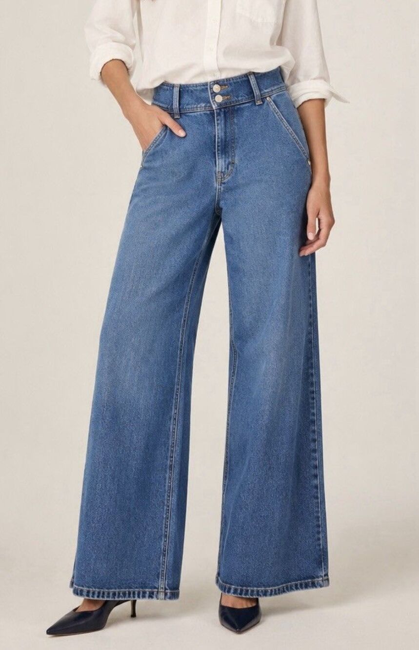 J.Crew Slim-Wide Jean With Stacked Buttons Size 33 NWT High Rise Wide Leg Denim